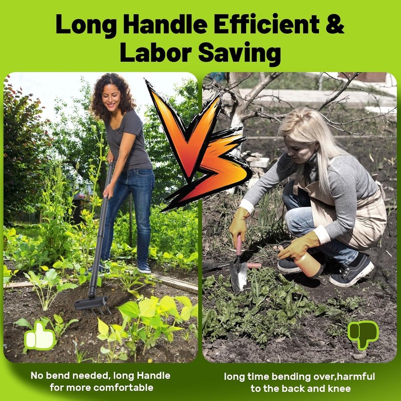 ABtool 2 in 1 Weeding Tools Gardening Weed Puller with Long Handle,Stirrup Hula Garden Hoe with 4 Tines Rake,Garden Tiller Cultivator with 62.6" Adjustable Handle for Weeding,Seeding,Ditching,Loosening - Image 4
